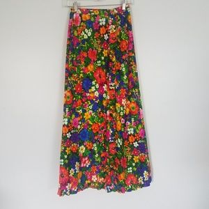 Vintage 70s Bright Flower Garden Maxi Skirt